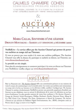 "Maria Callas: Souvenirs d'une Legende (2-3 Decembre 2000)" Calmels Chambre Cohen (SOLD)