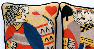 Pair x King & Queen Needlepoint Pillows (SOLD)