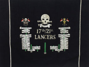 "17th/ 21st Lancers w/ Silver Bullion Thread Skull Felt Banner" (SOLD)