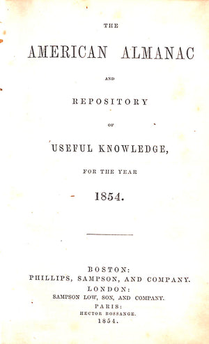 American Almanac And Repository Of Useful Knowledge, For The Year 1854