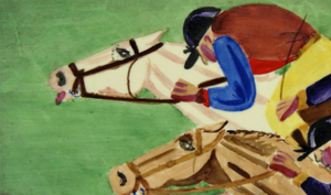 Art Deco Hand-Painted Jockeys on Racehorses Plaque