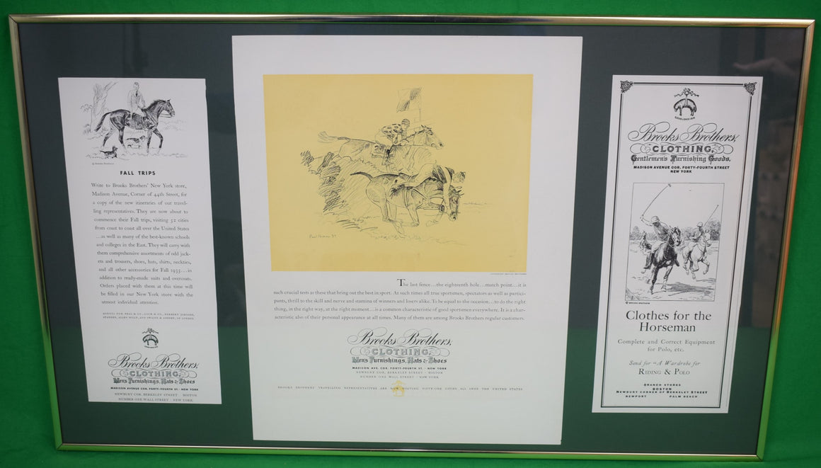 Brooks Brothers x Paul Brown Equestrian 3 Vintage c1937 Adverts In Gilt Frame