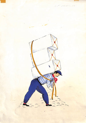 Lanvin Paris Sailor Delivering Perfume Boxes c1950s Advertising Artwork