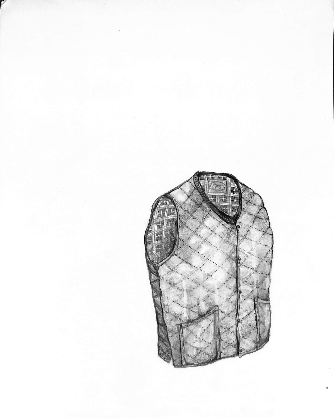 Quilted Hunting Vest Graphite Drawing