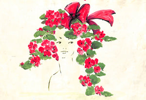 Lanvin Paris Lady w/ Rose Headress c1950s Artwork