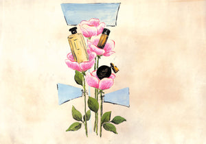 Lanvin Paris Perfume Bottles On Rosebuds c1950s Artwork