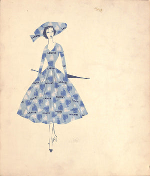 Model Fashioning Lanvin Paris Dress c1950s Advertising Artwork