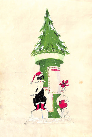 Lanvin Paris Christmas w/ Santa's Poodles c1950s Artwork