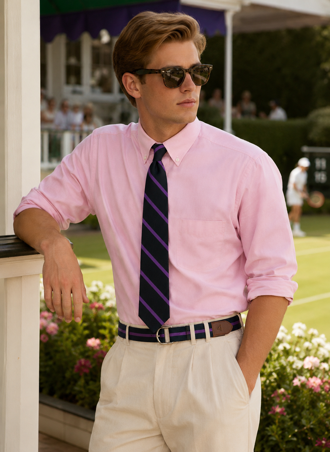 "Michael J. Drake x Archive Collection Hunter Green w/ Purple Repp Stripe Silk Club Tie"