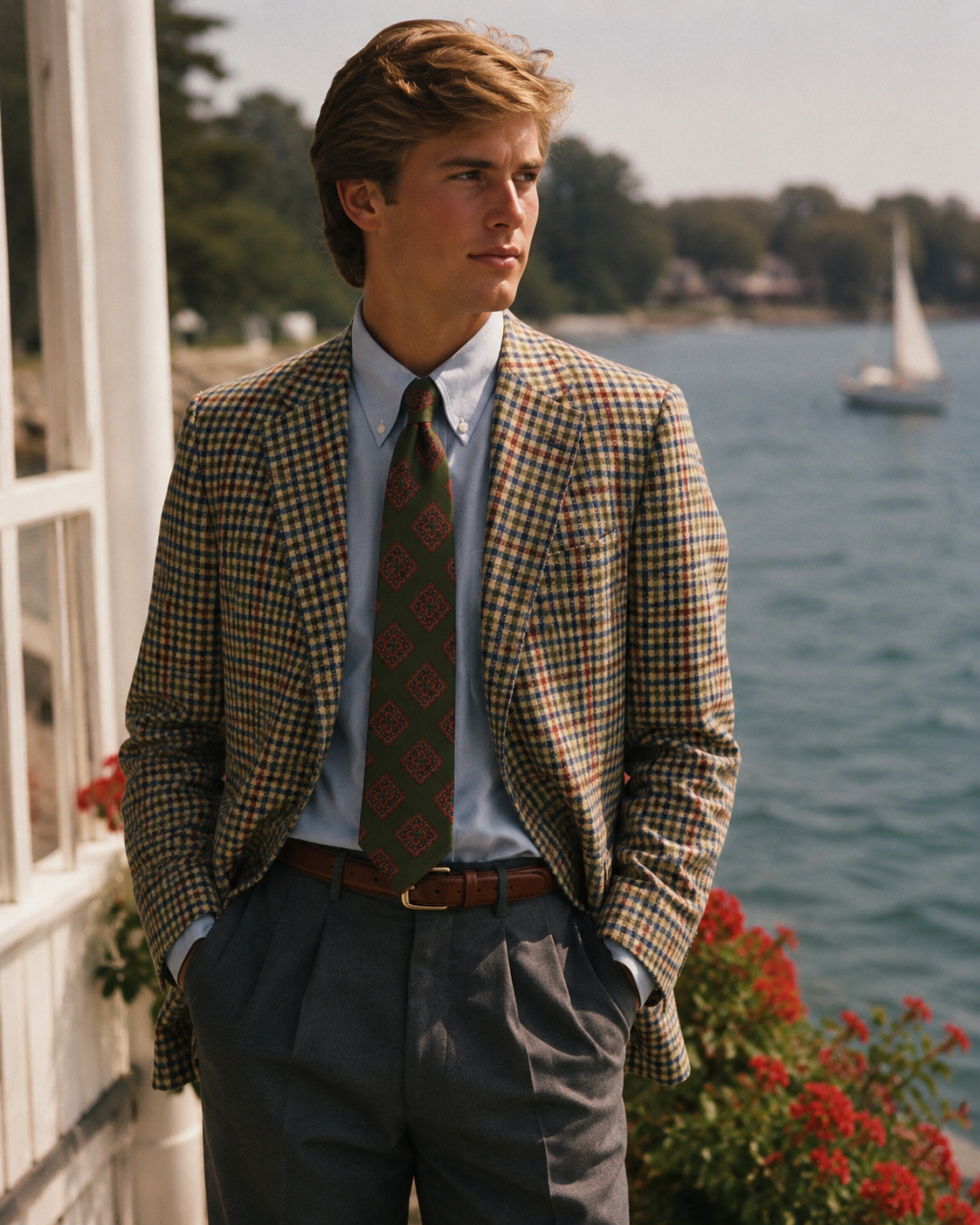 O'Connell's Lovat Mill Worsted Lambswool Sport Coat - District Check Navy, Olive & Rust Sz 43R (NWT)