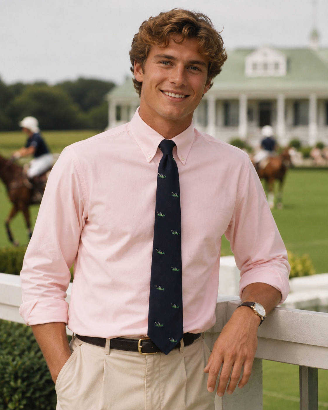 Murray's Toggery Shop Nantucket Island Navy Polo Player Riding Green Alligator Club Tie