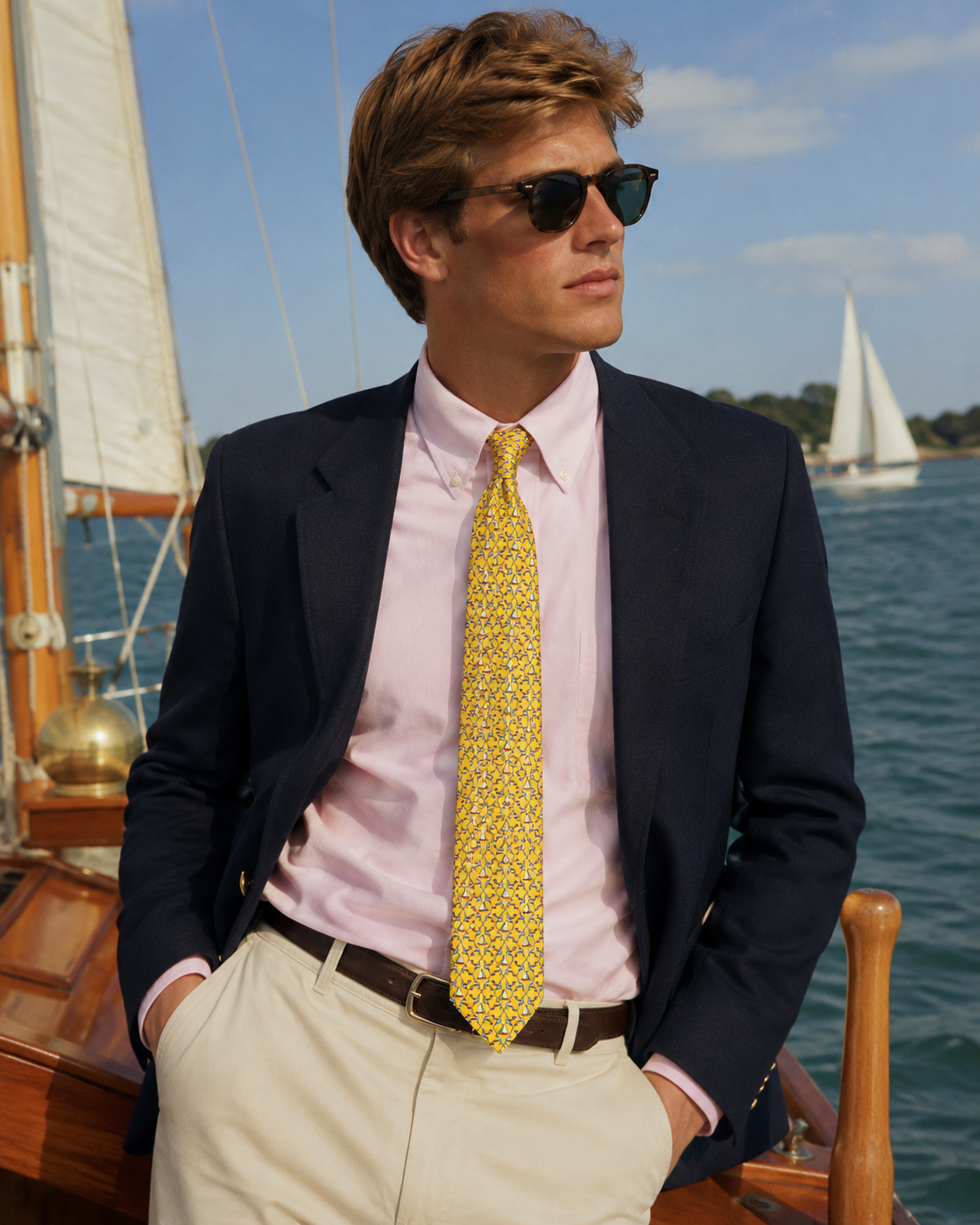 Scully & Scully Yellow Nautical Motif English Silk Club Tie