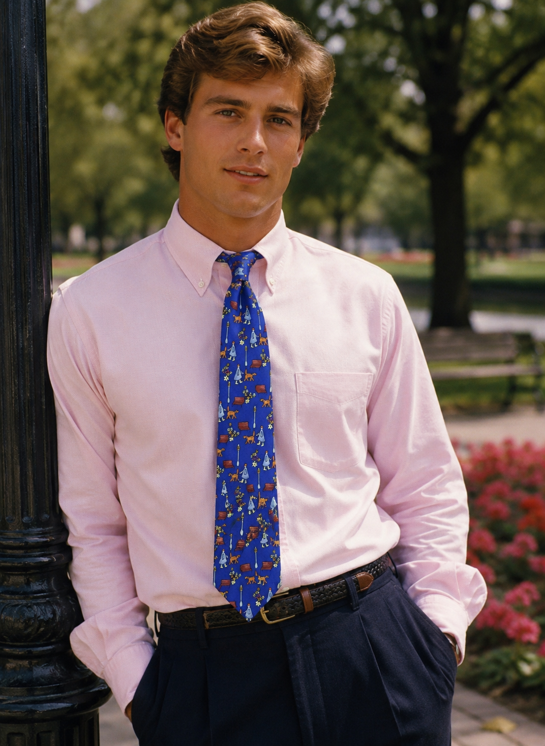 The Andover Shop Royal Blue English Silk Tie w/ Dog Walker Print