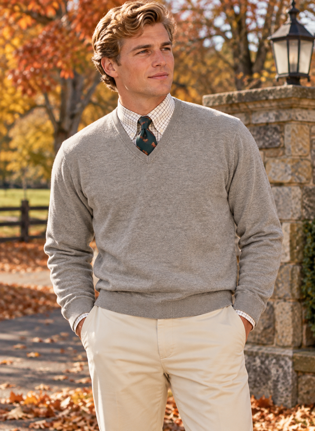 "J. Press Sage Green Cotton-Cashmere V-Neck Sweater" Sz 48 (NWOT)