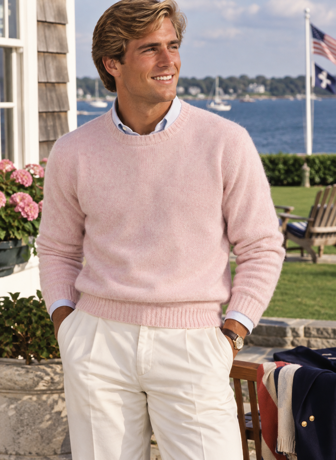 "Harley Of Scotland Strawberry Sherbert Shetland Crewneck Sweater" Sz L (NWT) (SOLD)