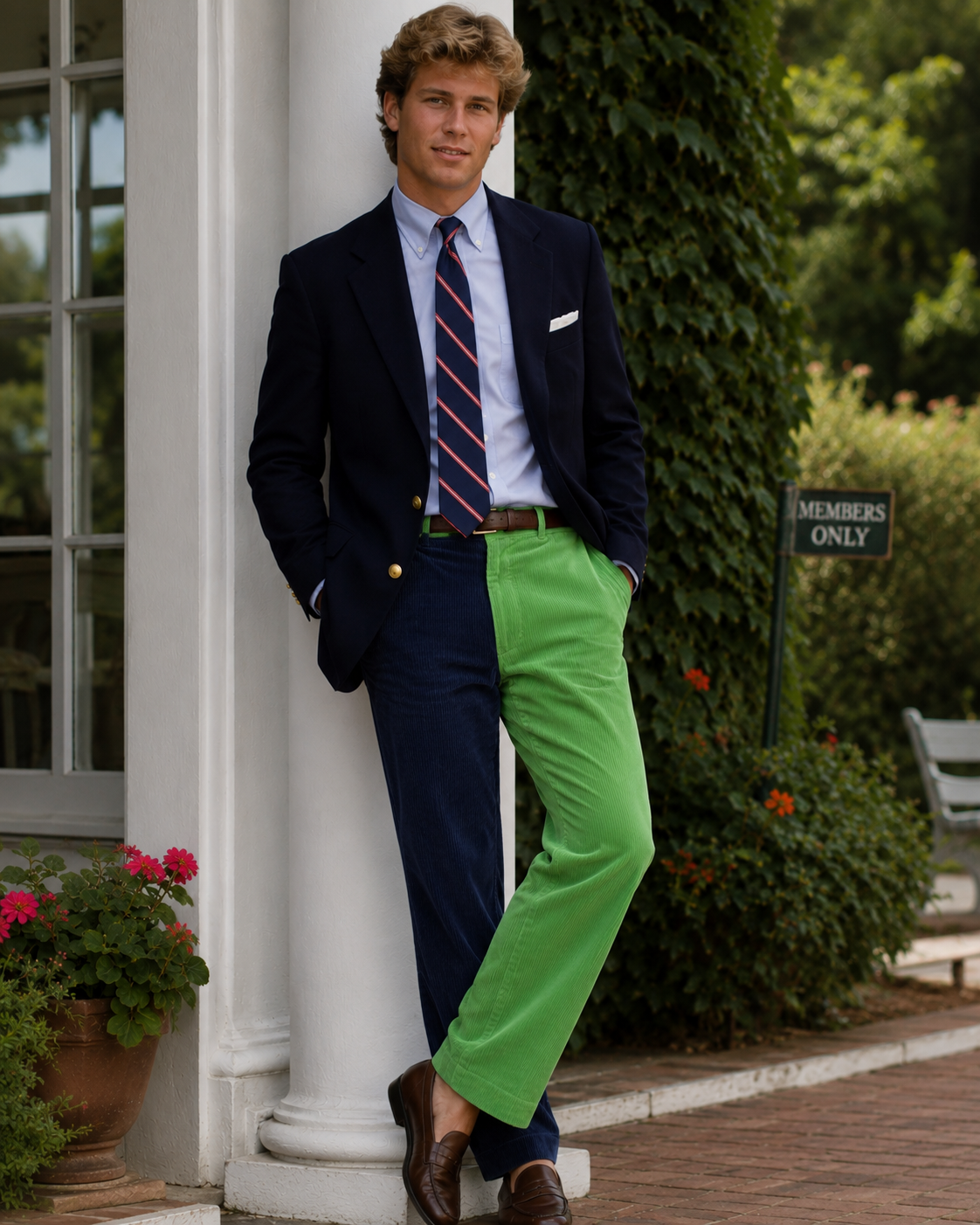 O'Connell's Kelly Green/ Navy Two-Panel Corduroy Trousers Sz 34 (NOSWT)