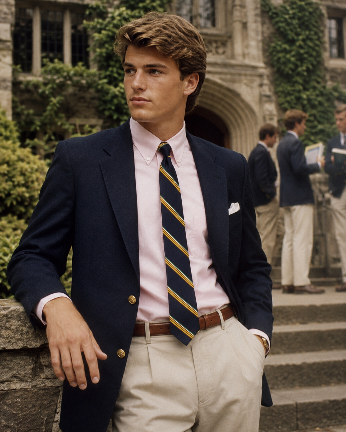The Andover Shop Navy w/ Yellow/ Burg Repp Stripe English Silk Club Tie