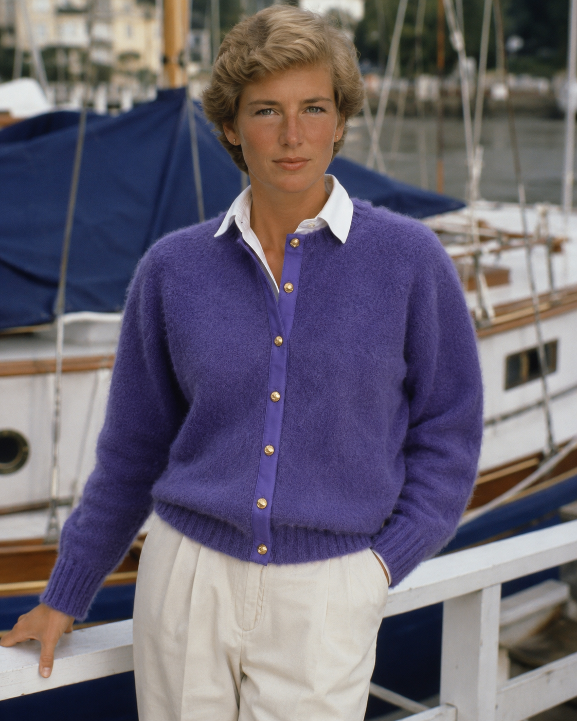 The Andover Shop Ladies Brushed Shetland Blueberry Crew Neck Cardigan Sweater Sz M
