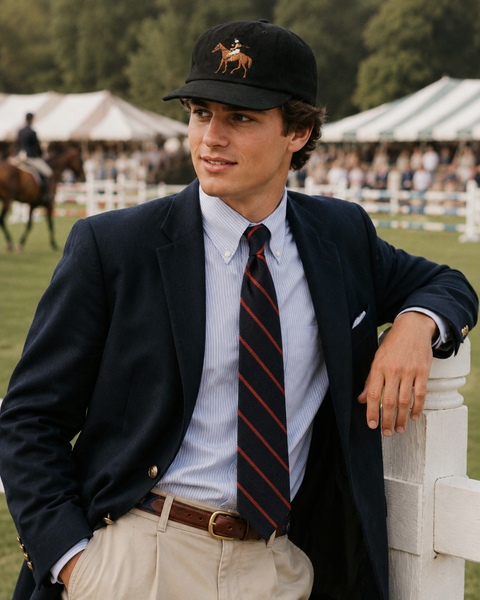 Ralph Lauren Purple Label Black Cap w/ Embroidered Jockey/ Racehorse