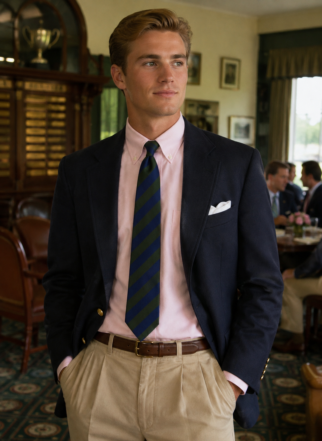 The Andover Shop Green/ Navy Repp Stripe English Silk Club Tie