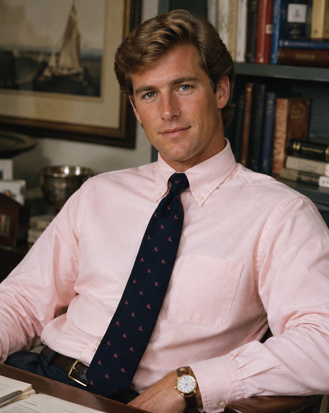 J. Press Burlington Knot Navy English Silk w/ Hot Pink Naked Lady Club Tie