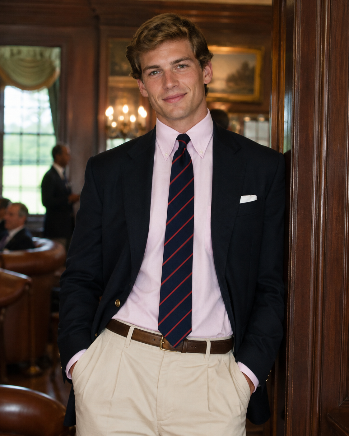 The Andover Shop Navy w/ Red Stripe English Silk Club Tie