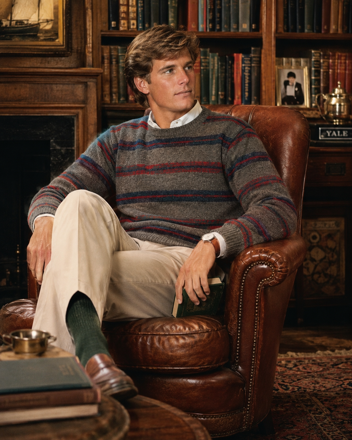 Brooks Brothers Mid Grey w/ Burg/ Navy Regimental Stripe Shetland Wool Crewneck Sweater Sz L (LNWOT