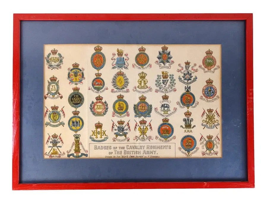 Badges Of The Calvary Regiments Of The British Army Drawn For The "Boys Own Paper" by F. Stansell c1920 Print