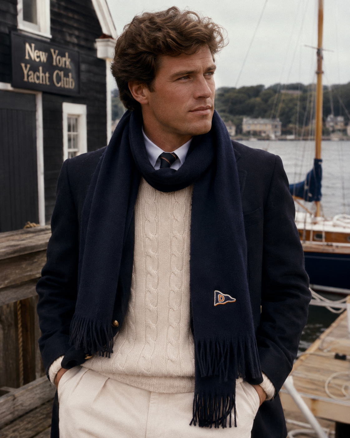 Drake's Lambswool/ Angora Navy Scarf w/ D Pennant Made In England (NWT)