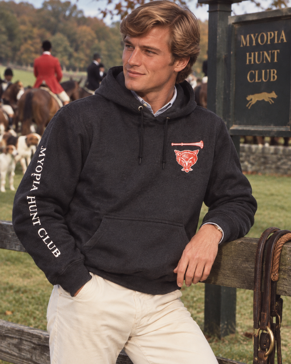 "Myopia Hunt Club Charcoal Grey Fleece Hoodie" Sz M (NWT)