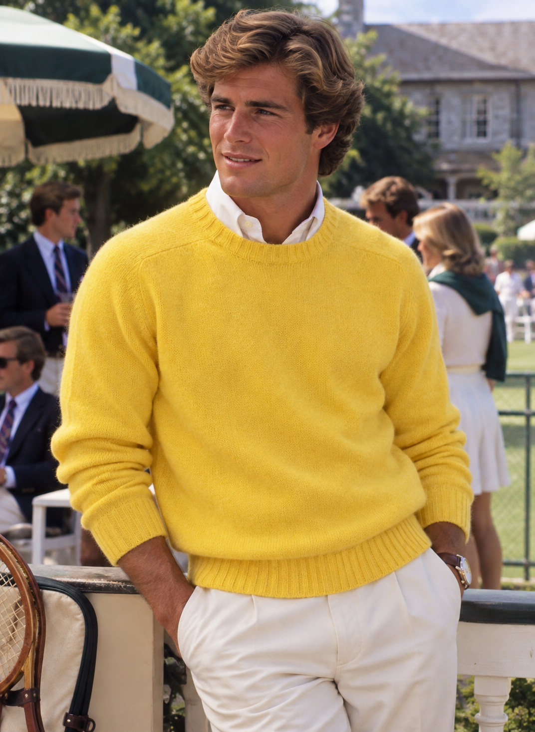 "Harley Of Scotland Lemon Yellow Shaggy Dog Shetland Wool Crewneck Sweater" Sz L (NWT)