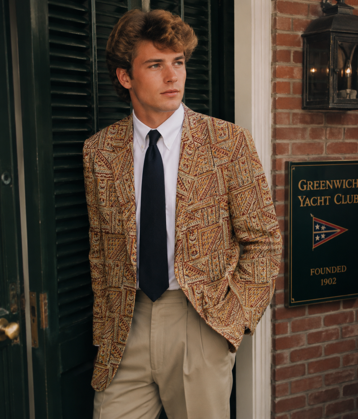 J. Press Tan/ Russet Batik Block Print Sport Coat Sz 46R (LNWOT)