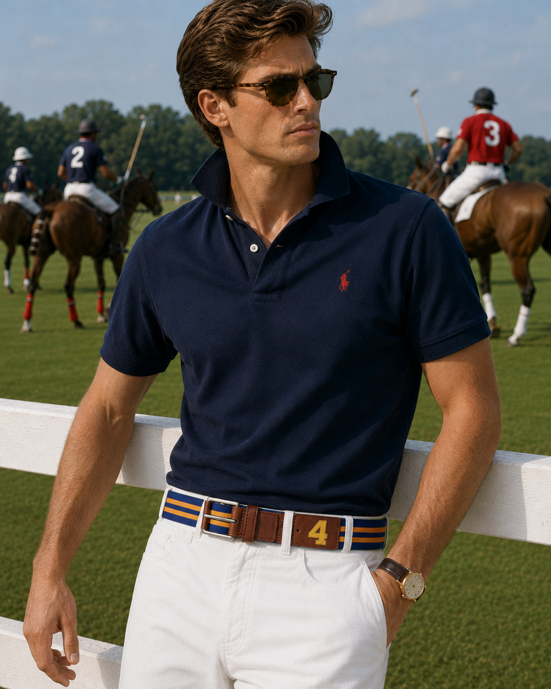 "Peter Elliot Regimental Polo Club Royal Blue w/ Yellow Grosgrain Repp Stripe #4 Belt" Sz 42