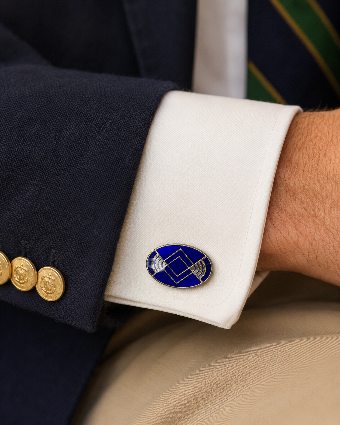 Lapis Blue Art Deco Enamel Cloisonné Oval Cufflinks