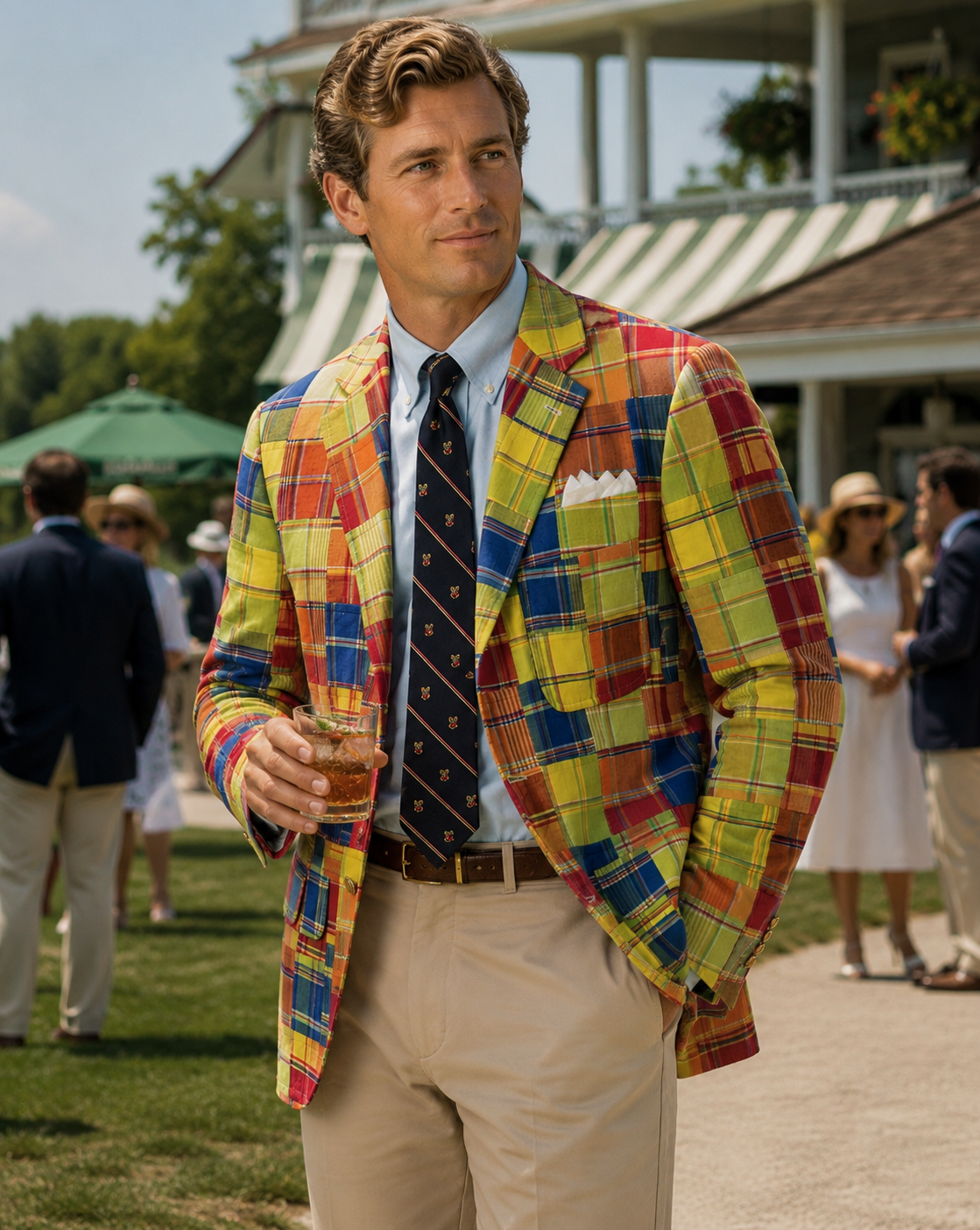 "Vintage Polo Ralph Lauren Lime/ Orange Patch Madras Sport Coat" Sz L (NWT)