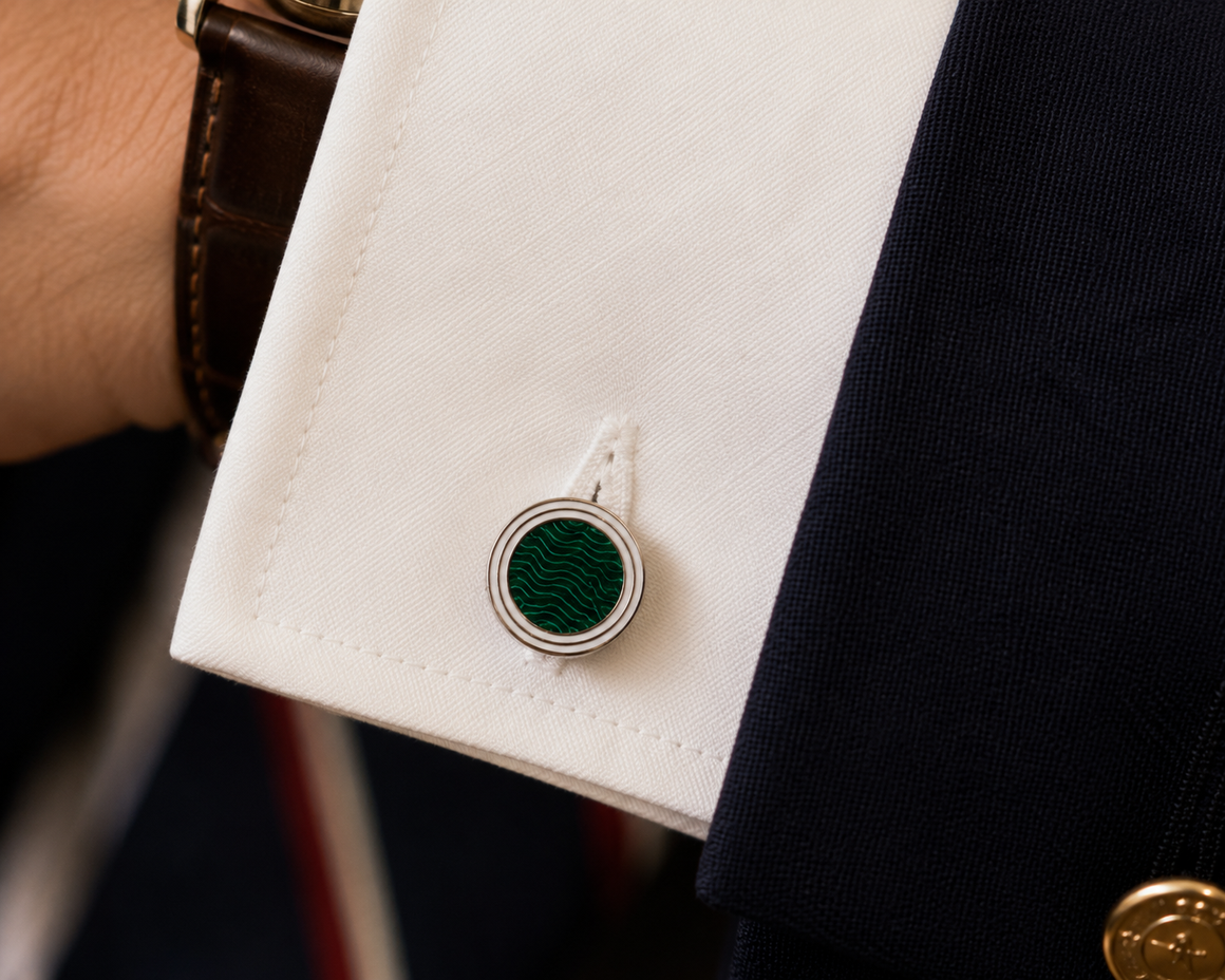 Green Enamel English Sterling Cloisonné Bullseye Cufflinks