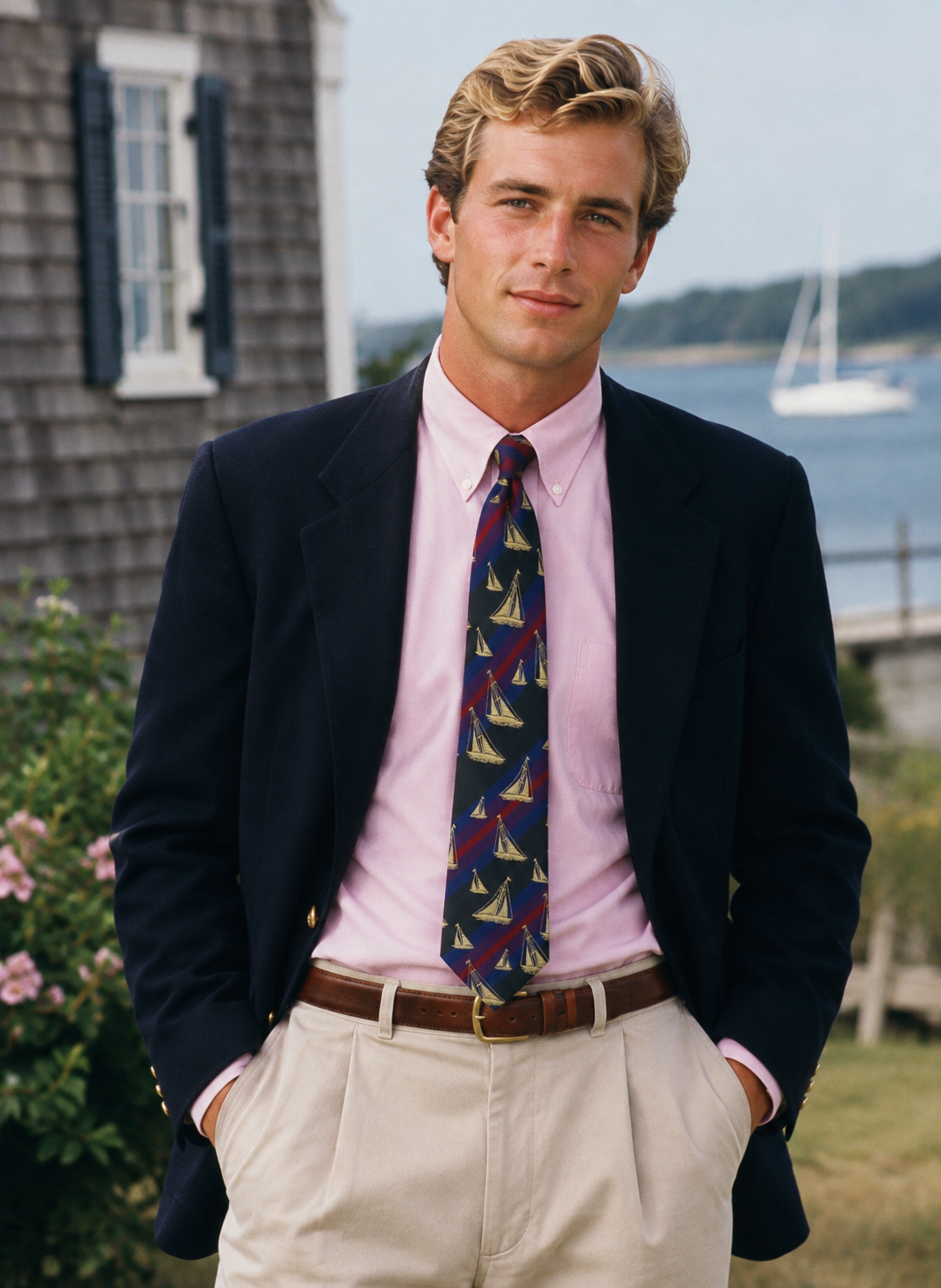 Paul Stuart Green w/ Navy/ Burgundy/ Purple Repp Stripe Silk Tie w/ Yachting/ Sailboat Motif (NWT)