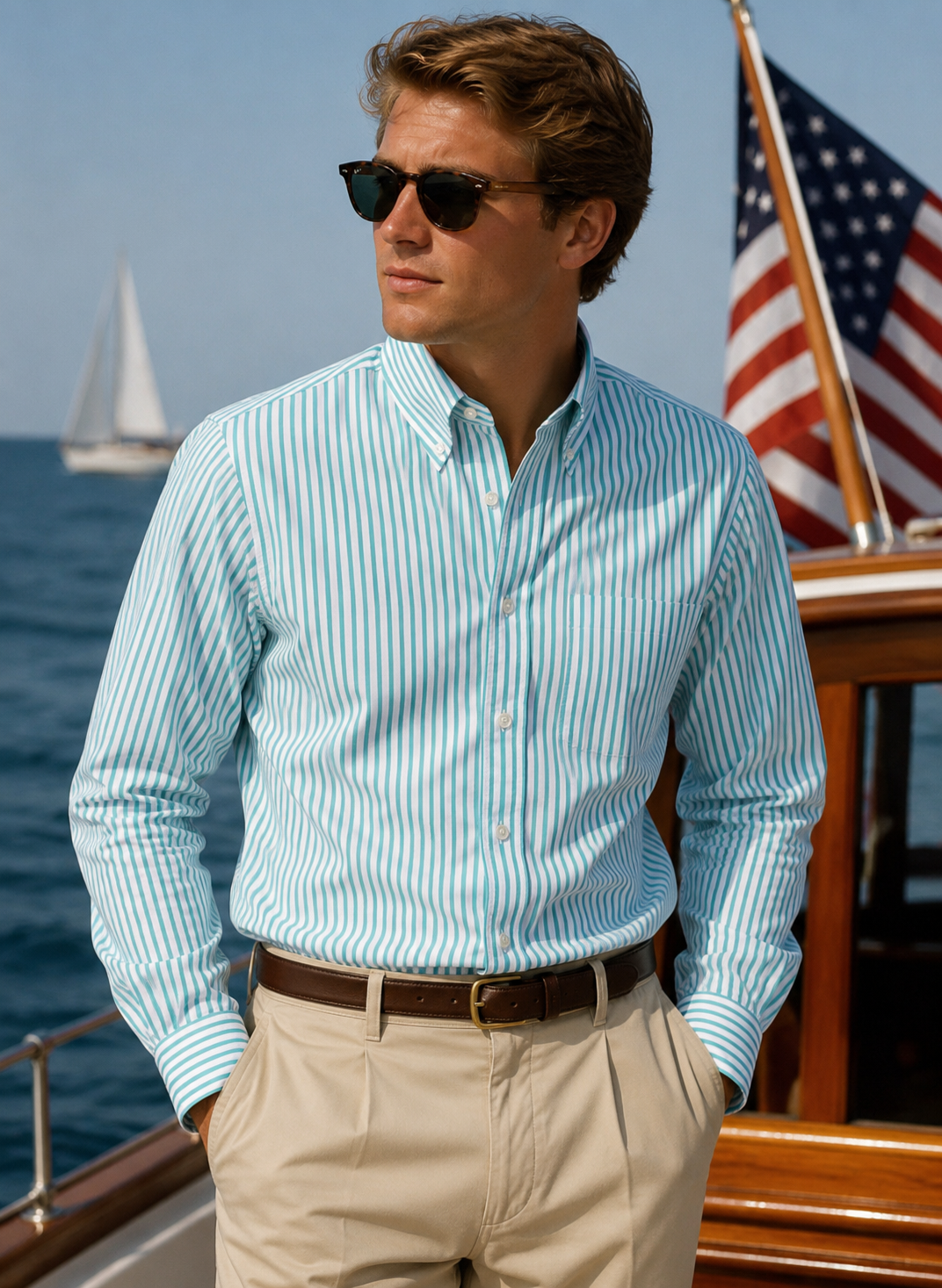 "Brooks Brothers Jade Green Bengal Stripe Broadcloth B/D Shirt" Sz 15 L.S.