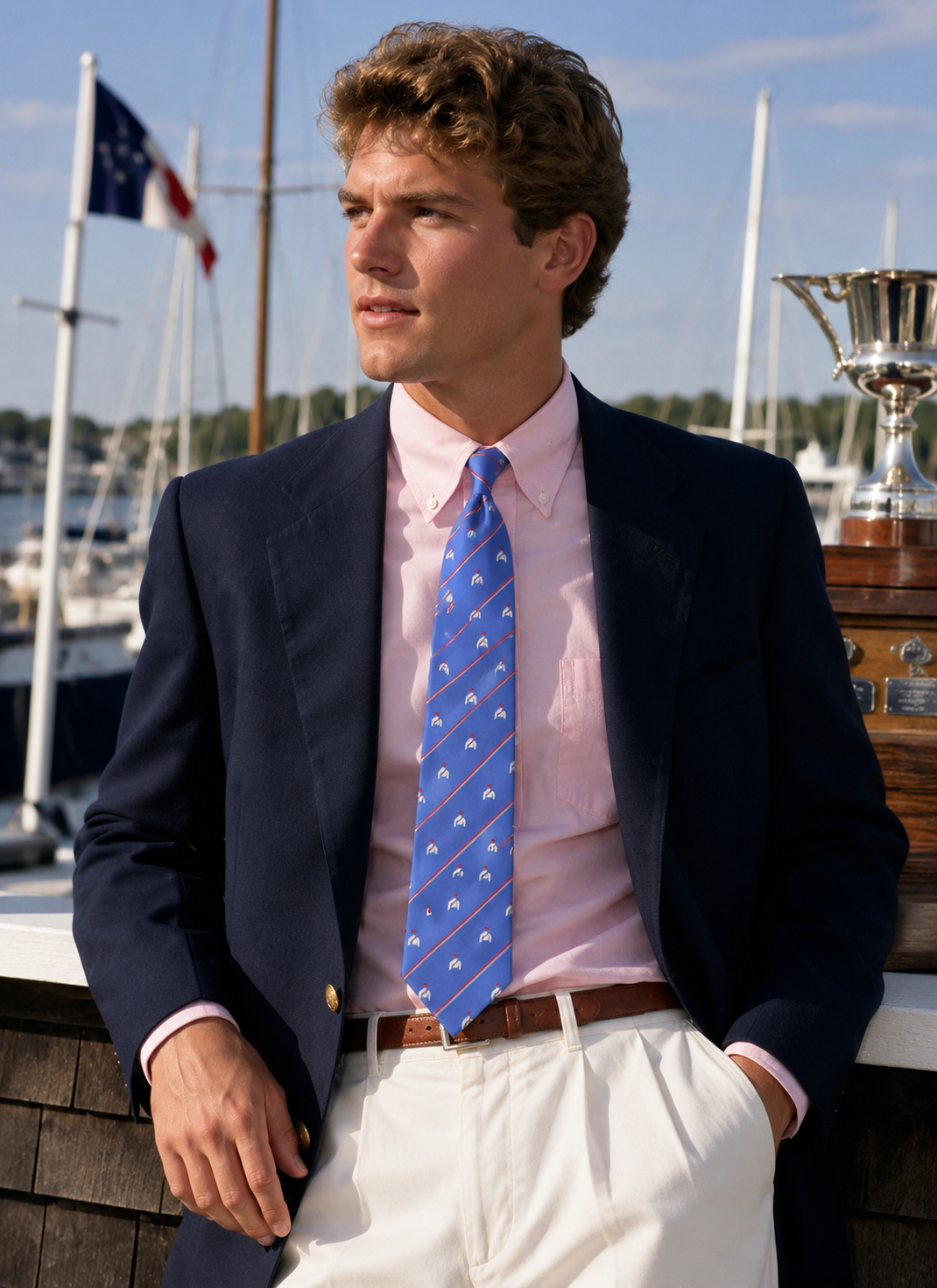 Saratoga Reading Rooms 2019 x Stanley D. Petter, Jr White w/ Red Sash Jockey Silks Club Tie