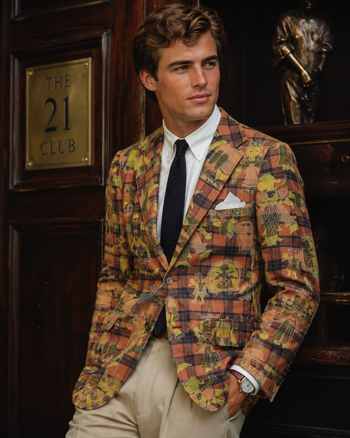 Chipp (Worth) Indian Mughal Batik Summer Madras Coral Plaid Sport Coat Sz 40R