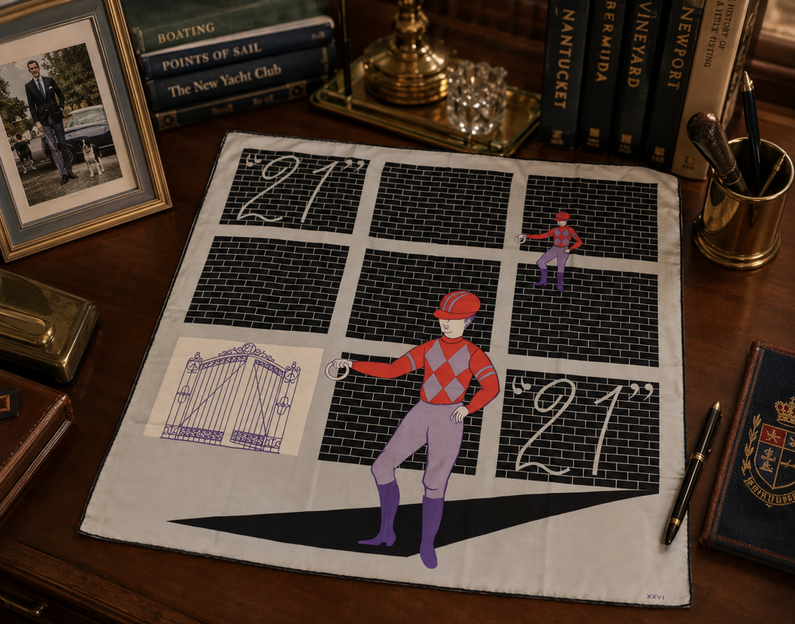 The "21" Club Lavender/ Red Jockey XXVI Silk Scarf