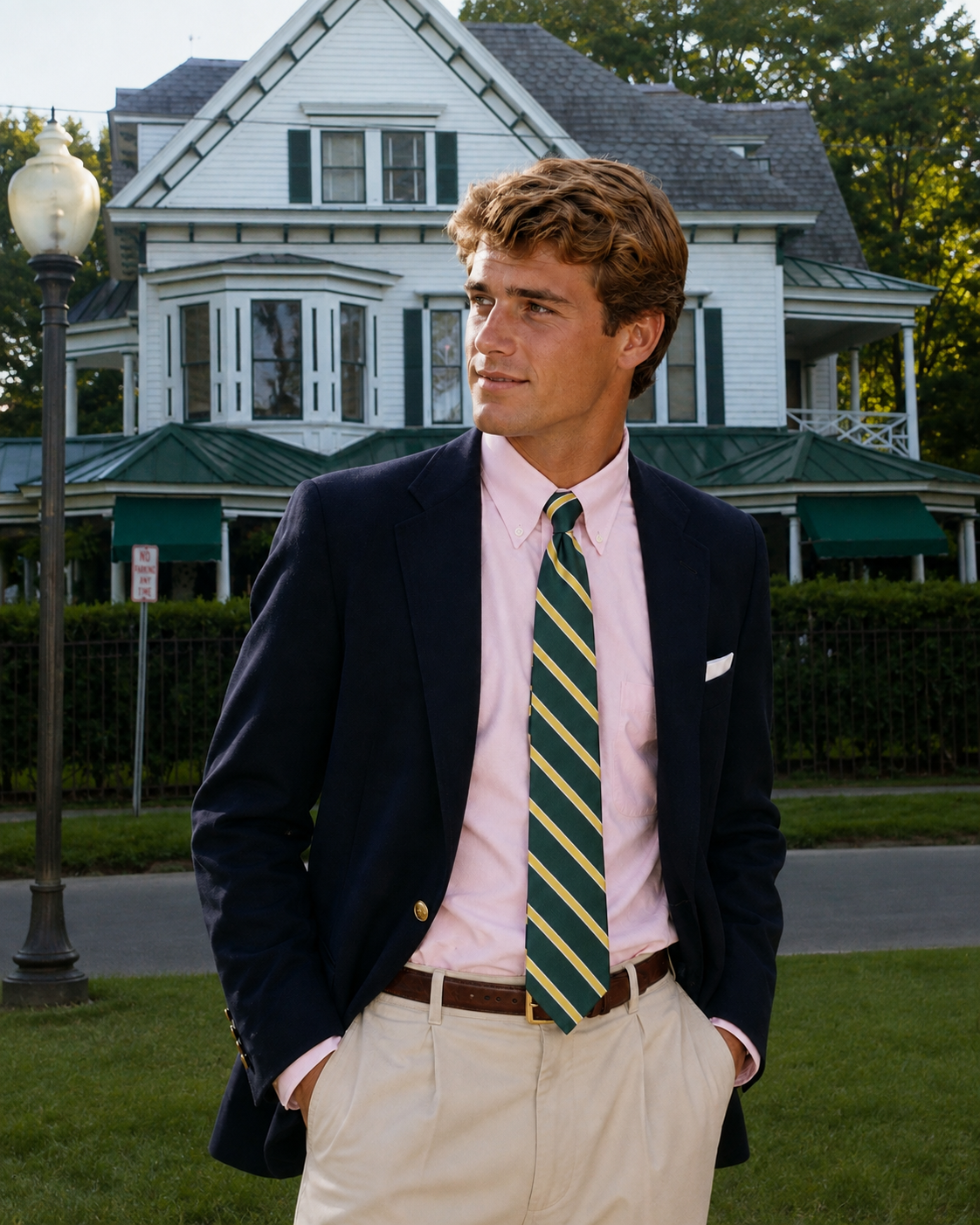Saratoga Reading Rooms x Robert N. Clay 2010 Hunter Green w/ Yellow Repp Stripe Silk Club Tie