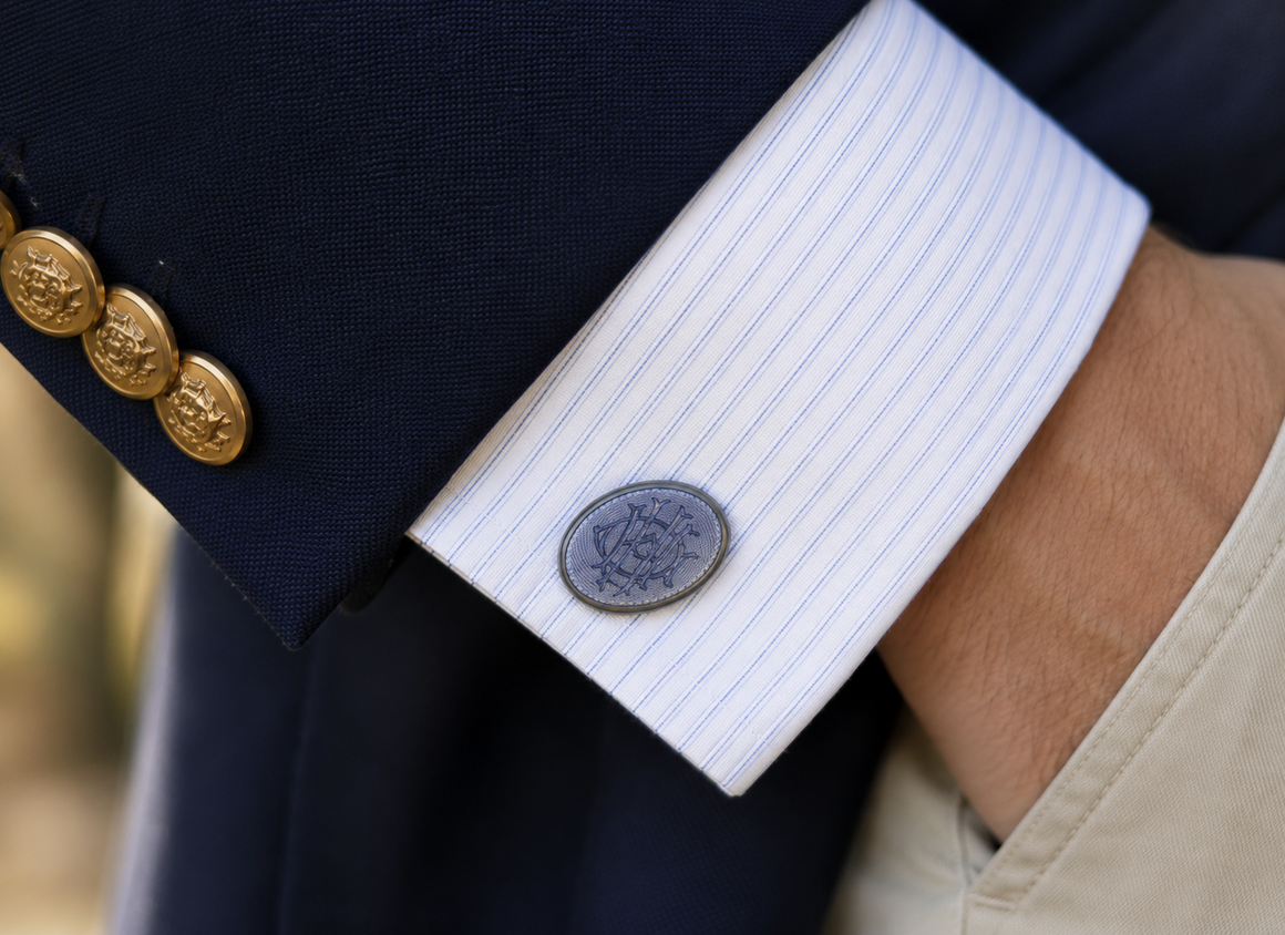 Lavender Enamel Cloisonné Oval Crest Cufflinks