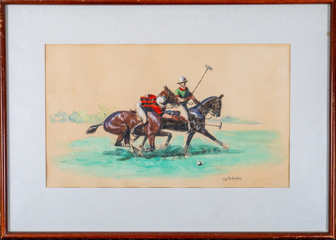 Two Polo Players Watercolour by Eugène Péchaubès (French, 1890-1967)