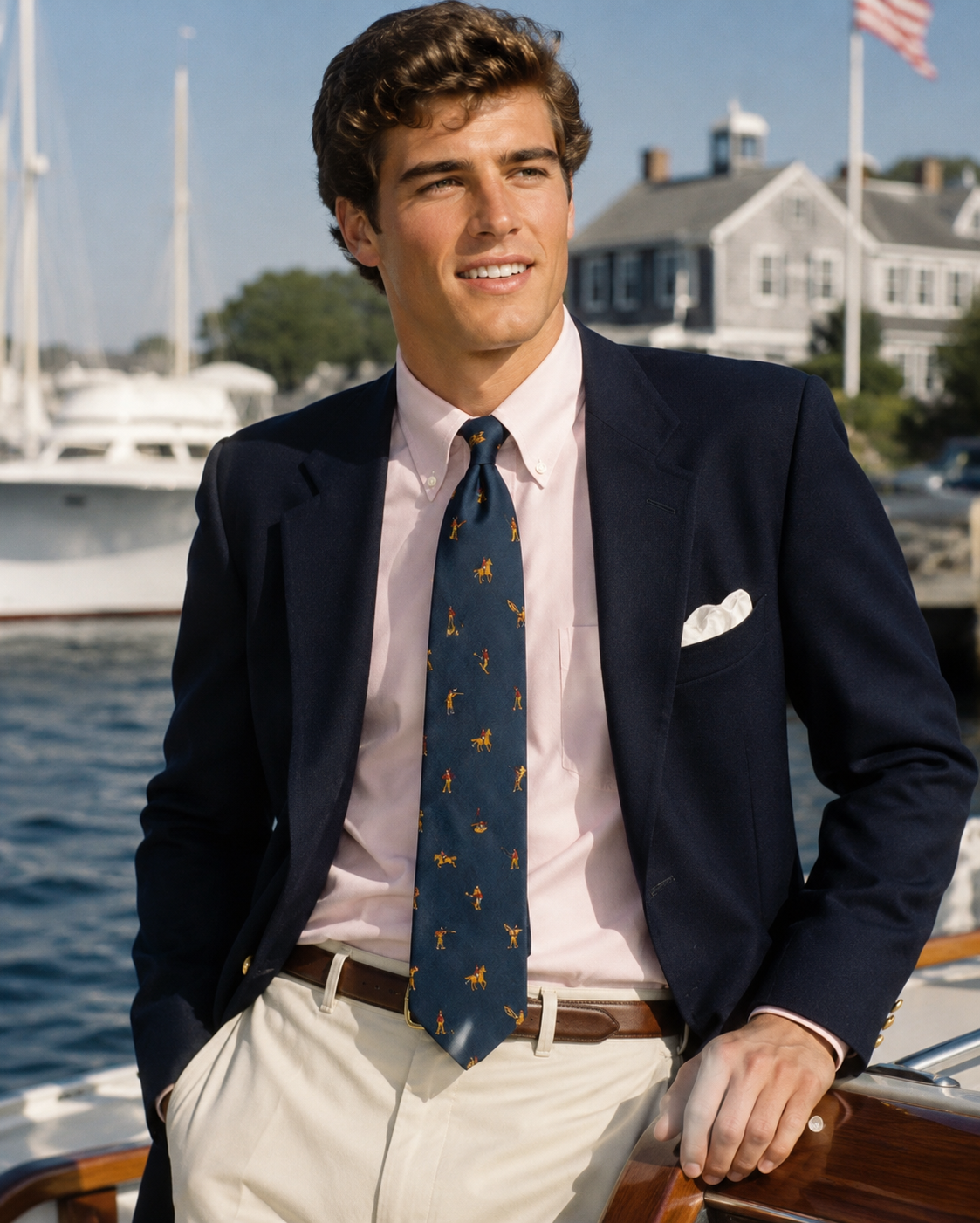 J. Press The Burlington Knot Country Life w/ Sporting Motifs English Blue Silk Club Tie