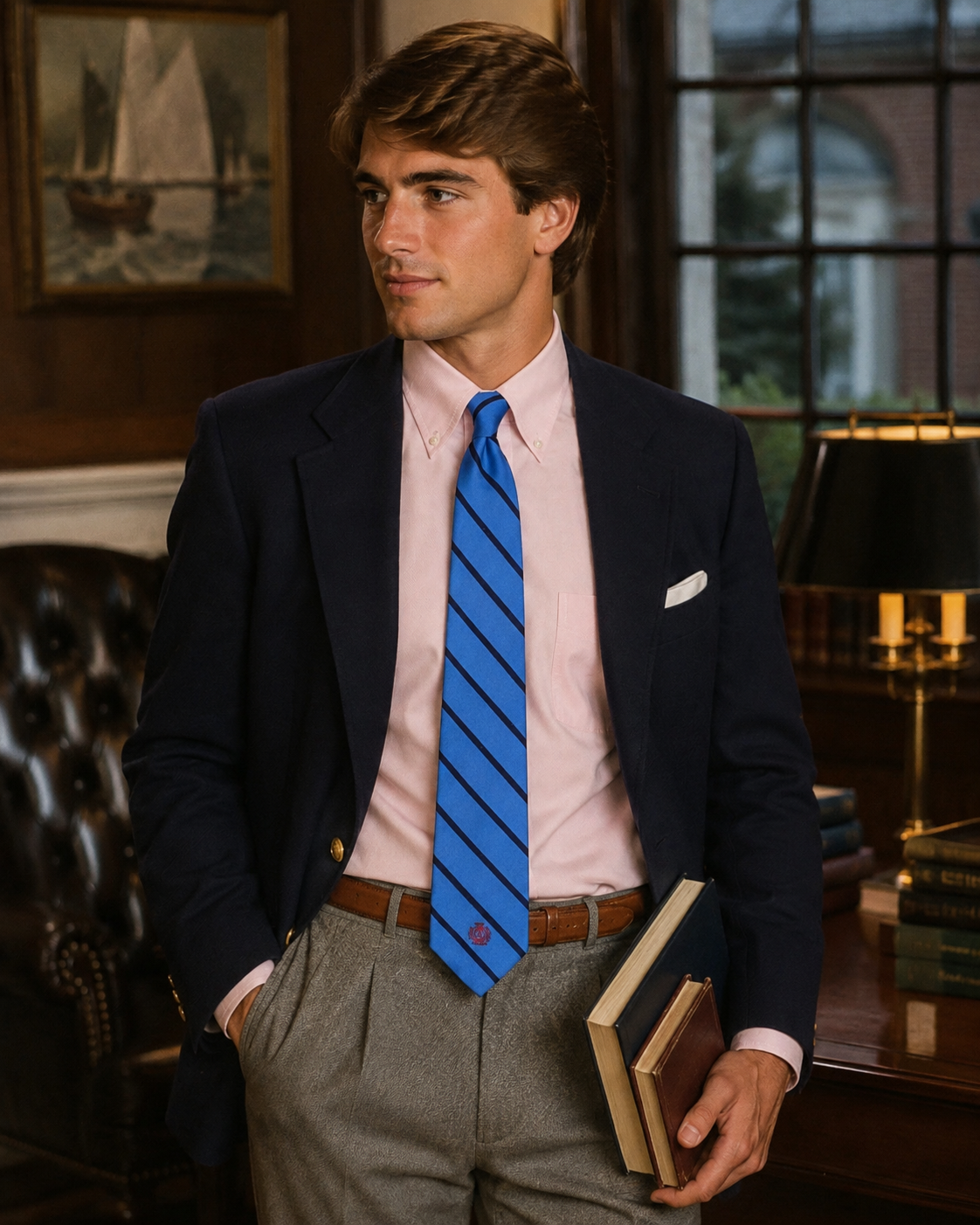 Brooks Brothers Blue w/ Navy Repp Stripe & 1818 Crest Archival Silk Tie (NWT w/ BB Box)