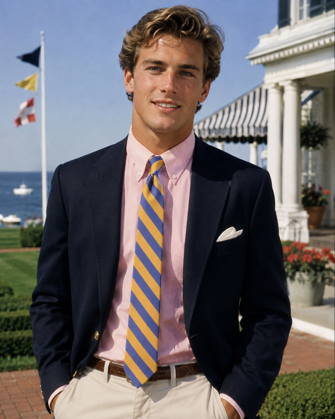 The Andover Shop Yellow/ Blue Repp Stripe Silk Club Tie (LNWOT)