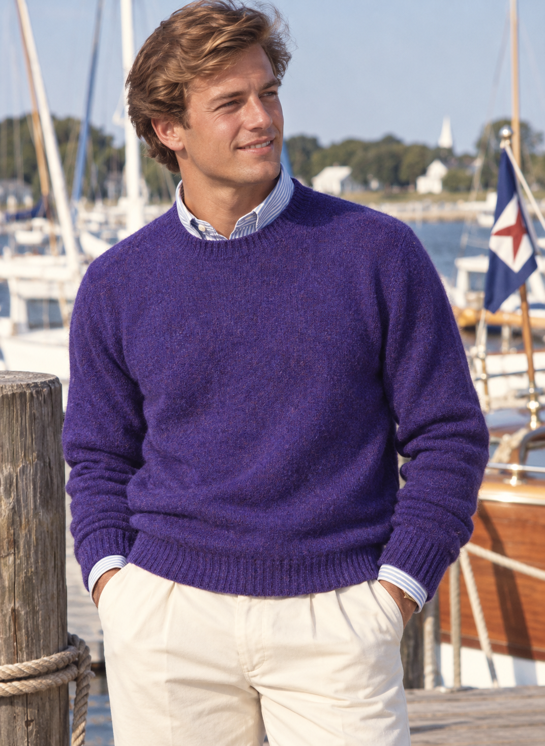 "Harley Of Scotland Royal Violet Shetland Crewneck Sweater" Sz L (NWT)