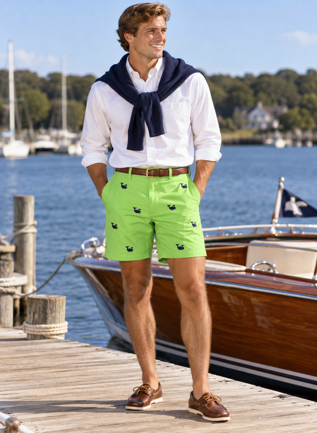 Brooks Brothers Kelly Green Cotton Shorts w/ Embroidered Navy Whales Sz 36 (NWT)