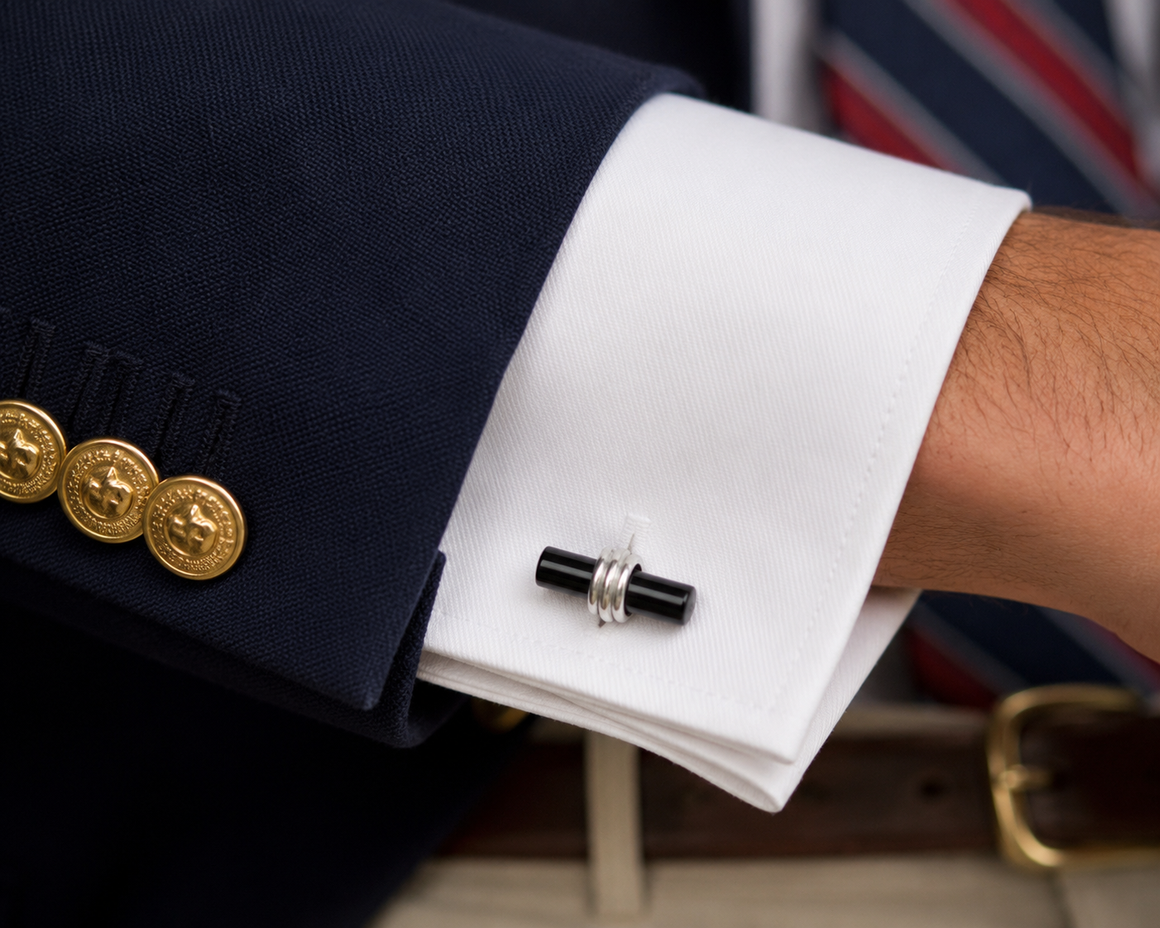 Onyx Bar/ Sterling Knot Cufflinks